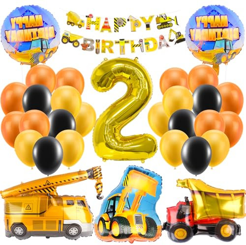 HGRGHH Bagger Deko Kindergeburtstag 2 Jahre, Baustellen Geburtstagdeko Junge, Luftballons, BAU Party Dekoration