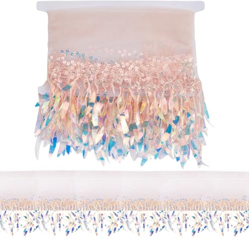 GORGECRAFT 2 Yards Mesh Pailletten Spitzenbesatz Besticktes Band Stoff 29cm Breit Polyester Quastenfransen Glitzernde Perlen Metallische Stoffbesätze Zum Nähen Kleidung Hochzeitskleidern Bühnen DIY