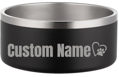 Gamelle pour Chien personnalisé en INOX avec Fond antidérapant - Bol Durable pour Chats et Chiens, gamelle INOX pour Chiot et Chaton(Noir)