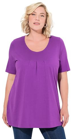 Ulla Popken T-Shirt, Zierfalten, A-Linie, Rundhals, Halbarm, Modal Camicetta Lunga, Lilla, 48/50 IT Donna