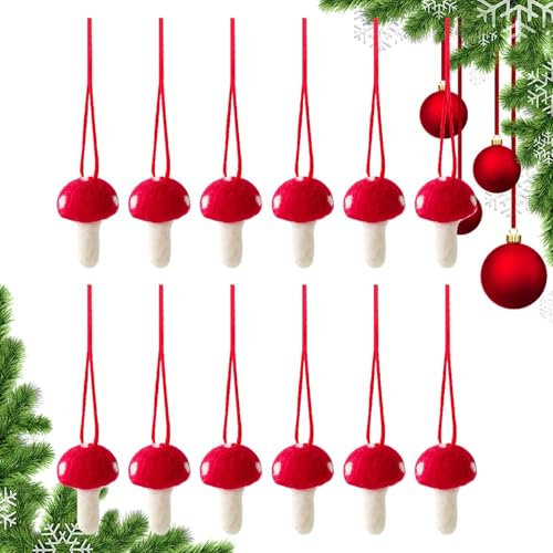 Filz-Pilz-Ornament, 12 x gefilzte Pilz-Anhänger, Urlaubsdekoration, Ornamente für Weihnachten, Hochzeit, Urlaub, Alltag