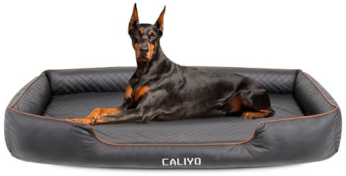CALIYO Orthopädisches Hundebett XXL für Große Hunde – Hundekissen aus Kunstleder, Wasserdicht & Waschbar, Memory Foam Hundesofa mit 4 Rändern, Hundematte 153×111×18CM, Schwarz