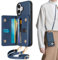 TUCCH Case for iPhone 16 (6.1) with Strap, Wallet Case with[6 Card Holders][Adjustable Detachable Crossbody Lanyard][Magnetic Closure] Anti-Slip Shockproof PU Leather Cover for iPhone 16, Dark Blue