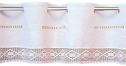 Scheiben-Gardinen 2er Set mit Stangen-Durchzug als blickdichter Vorhang in 30 x 150 cm - Landhaus-Stil Bistrogardinen mit Spitze weiß - Moderne Kurzstore Küchen-Gardinen Wohnzimmer Wohnwagen