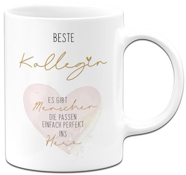 Tasse - Beste Kollegin - Es gibt Menschen die passen einfach perfekt ins Herz - Geschenk für Arbeitskollegin - Abschiesgeschenk zum Abschied - Dankeschön Geschenkidee (Weiß)
