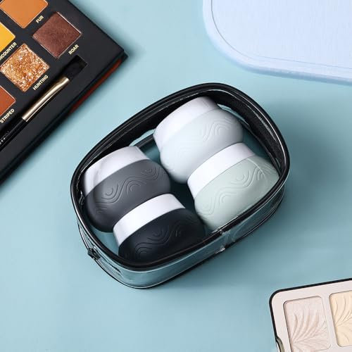 Tarro de Silicona, Kit de Botellas de Viaje Silicona, Recipientes para Cosméticos, 4 Botes de Crema de 30ml para Rellenar, Tarros Para Crema de Viaje, Envases de Viaje a Prueba de Fugas (Negro)