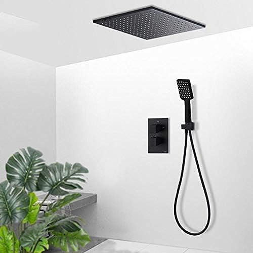 JESMVLPUTD Juego de Grifo de Ducha termostático Orb Negro para Techo, Grifo Mezclador termostático de Ducha de latón con Efecto Lluvia, Kit de Ducha para bañera de 8 Pulgadas
