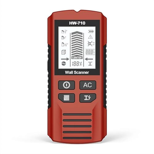 RJSQAQE Rivelatore multifunzione portatile in metallo e parete, 5 in 1 per pareti e legno, rivelatore da parete di aggiornamento 2025 per rilevare metallo, cavi e legno (rosso)