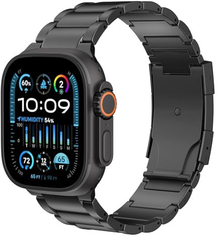 Astorgos Titanium Metal Watch Strap Compatible with Apple Watch Ultra 3/2/1 49mm,S11/S10 46mm,9/8/7 45mm,SE3/SE2/SE/6/5/4 44mm,3/2/1 42mm, Replacement Sport Wristband with Buckle, Noire