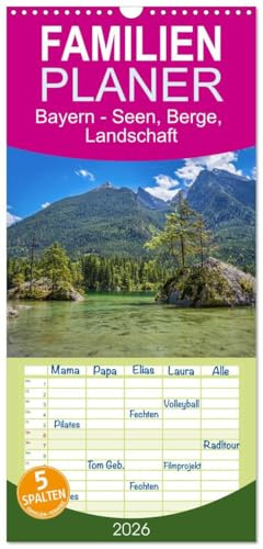 Familienplaner 2026 - Bayern - Seen, Berge, Landschaft mit 5 Spalten (Wandkalender, 21 cm x 45 cm), CALVENDO: Bayern hat eine vielfältige ... Bundesland von Deutschland. (CALVENDO Natur)