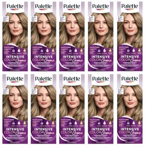 (Pack de 10) Palette Intensive Color Cream 7-21 Ash Medium Blond Hair Color - Caja completa - Con hoja de instrucciones en inglés