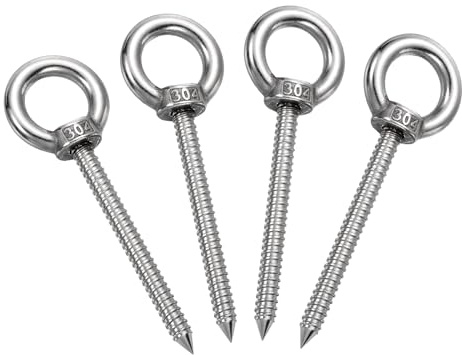 sourcing map M5x50mm Eye Hooks 2.9x1x1 Inch 304 Stainless Steel Eye Bolts Hammock Hooks for Screw Eyes Hanging Swing, Yoga Hammock Stand, Pack of 4