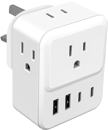US to UK Plug Adapter,4 Way USA to UK Travel Adaptor with 4 USB(2 USB C) | American to UK Converter Plug Power Adapter with 13A Fuse for America,Canada,China,Japan,Mexico(Type A,B)