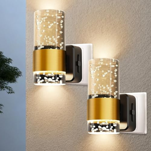 Jonuin Night Light Plug in Wall, 2 Pack LED Acrylic Nightlight with Dusk to Dawn Sensor, 3000K Warm White, 0-100LM Dimmable Night Light for Living Room, Bedroom, Hallway, Garage, Stairs & Kitchen