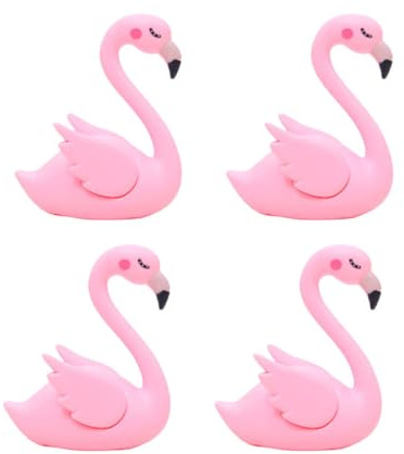 TOVINANNA 4 Stück Flamingo Kunststoff Dekofigur mit Offenen Flügeln Süßes Kuchenornament und Auto oder Heimdekoration für Party und Tisch