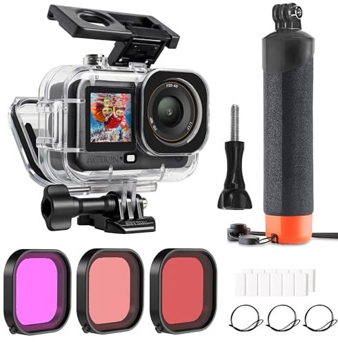 FitStill 60M/196FT Waterproof Housing for DJI OSMO Action 6, Waterproof Housing + Buoyancy Handle + Diving Filter for Underwater Shooting DJI Action 6 Protective Accessories