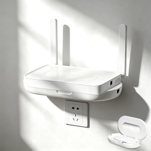 No-Drill Wall Outlet Shelf, Small Floating Wall Mount Socket Holder, Detachable Space-Saving Wall Organizer, Quick Installation Storage Rack for Tablet, Cables Ideal for Bedroom, Living Room, Office