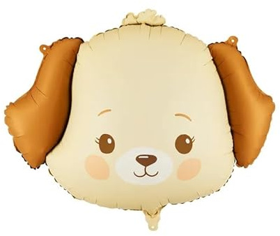 Foil Balloon Dog, Beige and Brown, 63x48.5 cm, Helium or Air Inflation, Includes Straw