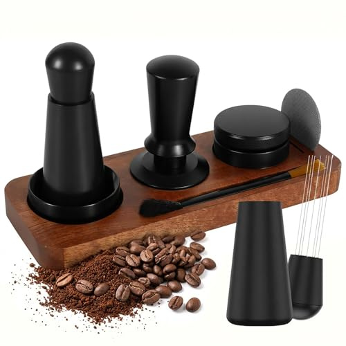 Goshoppers 7-teilig Kaffee Tamper 53mm mit Holz Tamperstation für Barista | Espresso-Zubehör mit Dosierring, Edelstahl-WDT-Tool, Reinigungsbürste & Siebträger, für Espressomaschine, ideale Extraktion