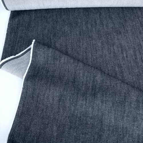 TOLKO Sommer Jeans Stoff | weicher Bekleidungsstoff für Hose Jacke Rock | robuster Baumwollstoff Polsterstoff Bezugsstoff | Stoffe zum Nähen Meterware 158cm breit (Schwarz Blau)