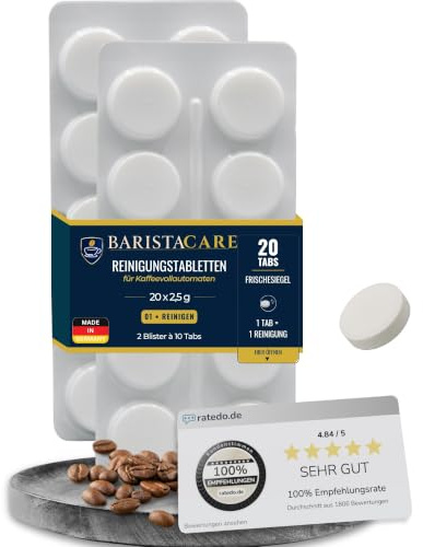 Reinigungstabletten für Kaffeemaschinen 2,5g Premium Coffee Machine Cleaning Tablets - Kaffeevollautomaten, Siebträger & Espressomaschinen (Sage, Siemens, Jura ++) – Made in Germany 20Tabs