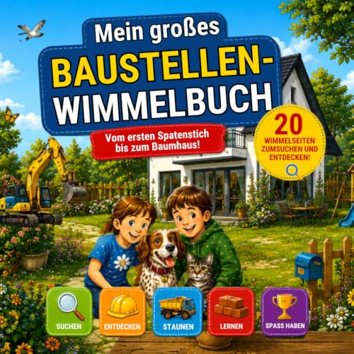 Mein großes Baustellen-Wimmelbuch: 20 Wimmelseiten zum Suchen und Entdecken – Mit Baggern, Kränen, Bauarbeitern und vielen lustigen Suchaufgaben