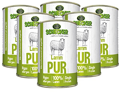 Schecker Nassfutter - 100% Lamm pur - getreidefrei - glutenfrei- 6 x 410 g - hypoallergen - nur 6,4% Fett