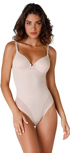 Lovable Body Modellante in Microfibra e Tulle | con Ferretto e Coppe Non Imbottite | Controllo Leggero Shapewear | Millenium Equilibre Donna, Skin, 34 / 3D
