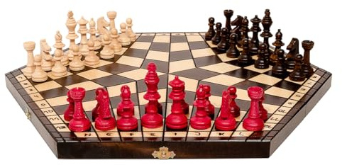 Einzigartig 3 Personen Schach | Master of Chess | XL Chess Board 54x47 cm | Engelhart Hochwertiges Massivholz Schachspiel - Schachbrett für Kinder und für Erwachsene