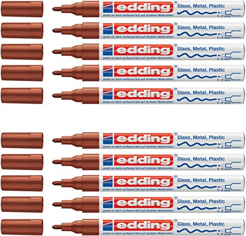Edding Glanz-Lack-Marker - Rundspitze - Kreatives Gestalten von fast allen Oberflächen (z.B. Glas, Karton, dunkles Papier, Keramik, Stein) (1-2 mm, braun, 10)