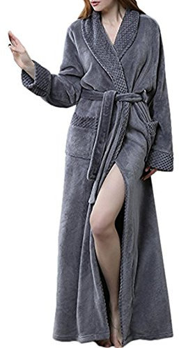 Pyjama Femme Polaire Robe Chambre Longue Hiver Sortie de Bain Peignoir Pas Cher personnalisé Gris XL