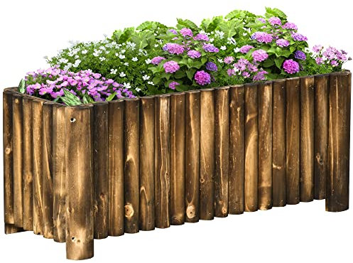 Outsunny 100L Raised Flower Bed Wooden Rectangular Planter Container Box Flower Pot Herb Pot 100L x 38.5W x 40H (cm)
