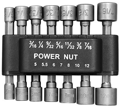 OUNONA 14PCS 5-12mm Imperial Socket Nut Impact Driver Adapter Drill Bits 1/4 Inch Hex Shank Tool Set Nut Driver Socket Bit Set