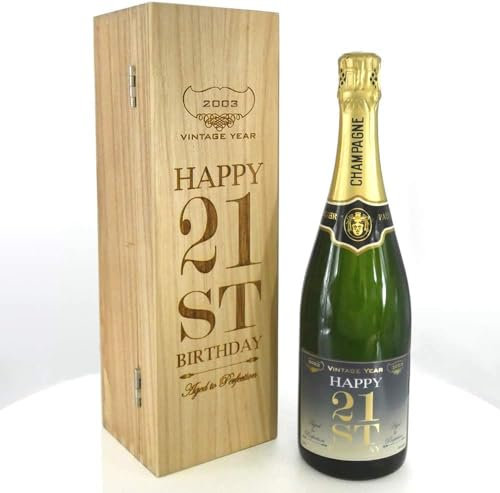 21st Birthday Gift For Him or Her Personalised 75cl Bottle of Champagne Presented in an engraved Wooden Box [CHAM002]