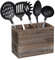 Relaxdays Support à ustensiles de cuisine, 2 compartiments pour les accessoires & couverts, 17x24x12 cm, bois, marron