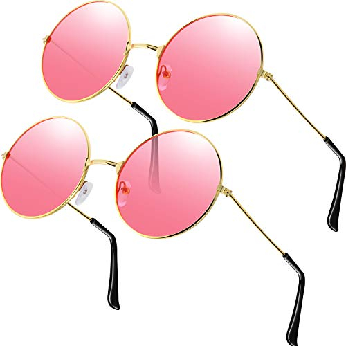 2 Stück Brille Rosa Runde Hippie Brille Retro Hippie Brille Hippie Kostüm Brille Herren Damen Brille