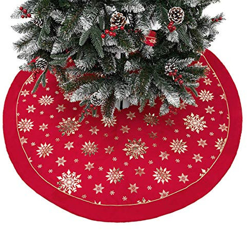 Mateju Weihnachtsbaum Rock Dekoration, Decke Weinachtsdeko Weihnachtsbaumdecke Röcke Ornaments für Weihnachten Baum Rock Deko Schutz (120cm,rot)