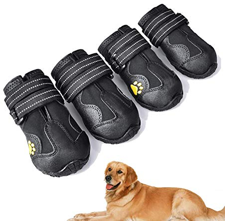 Hundestiefel 4 Stück,wasserdichte Hundeschuhe mit reflektierenden verstellbaren Trägern für kleine mittelgroße Hunde (A, 7)