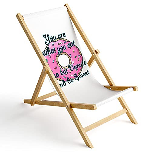 Ferocity Holz-Liegestuhl Klappbar Klappliegestuhl Sonnenliege Strandstuhl Wechselbezug Motiv Donut You Are What You eat [119]