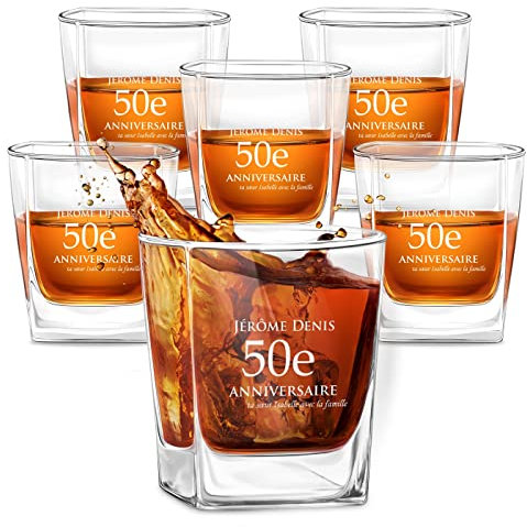Maverton Ensemble de 6 Verres à Whisky pour lui - Cadeau Homme - Verres classique pour connaisseurs - Gravure au Laser sur chaque Verre a Whisky 250 ml - Cadeau Personnalisé pour homme - Famille