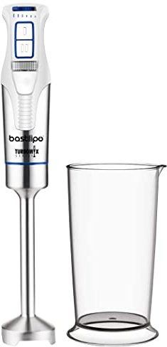 Bastilipo - Batidora de brazo, 1200W Velocidad variable + TURBO, con vaso medidor 800 ml., color blanco/acero, TURBOMIX-1200
