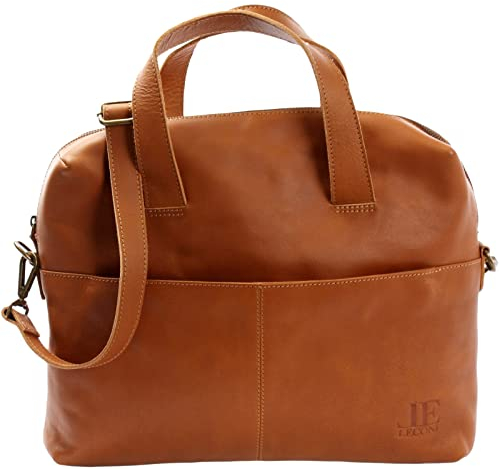 LECONI Schultertasche Henkeltasche für Frauen Büffel-Leder DIN-A4 Businesstasche Handtasche Shopper für Damen 36x29x12cm braun cognac LE0059-buf