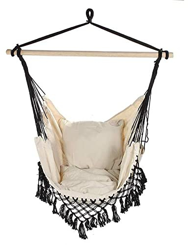 OLAMASA Hängestuhl Hängesessel Hängeseil Schaukel Schaukelstuhl Sitzauflage Drehsessel Stütze aus Holz für Innen Außen Home Schlafzimmer Patio Deck Yard Garden (A)