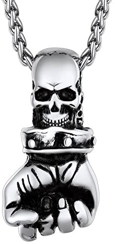 Richsteel Edelstahl Faust Kette für Herren Jungen Punk Totenkopf Kettenanhänger mit Geschenkebox für Weihnachten Halloween