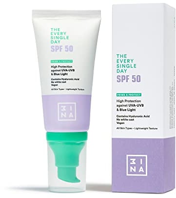 3INA MAKEUP - The Every Single Day SPF50 - Protector Solar Facial con Ácido Hialurónico - Crema Alta Protección a los Rayos UVA-UVB y la Luz Azul - Vegan - Cruelty Free