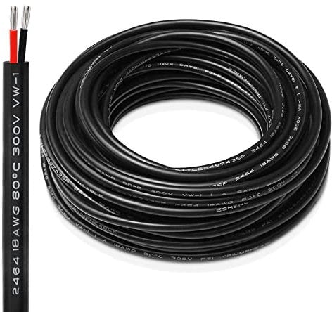 20M/65.6ft 12V Low Voltage Wire, Outdoor Landscape Lighting Cable, 2*0.75mm² Conductor Extension Cable, 18AWG Electrical Cord Red & Black Tinned Copper Hookup Wire Kit, 2 Core with Black Reel Package