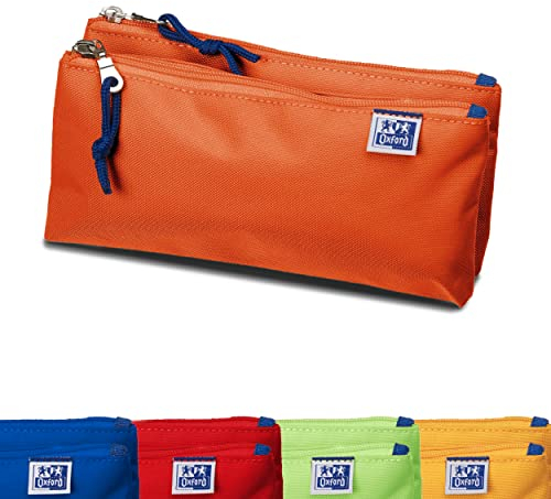 Oxford Federmäppchen für Mädchen und Jungen, Doppel-Fach, 2 Taschen, langlebig, orange