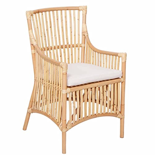 Casa Moro Rattan-Sessel CITRA Natur mit Kissen Armlehnstuhl aus Natur-Rattan handgeflochten | Boho Chic Korb-Stuhl Korb-Sessel | Retro-Stuhl für Garten Terrasse Esszimmer | CF3304