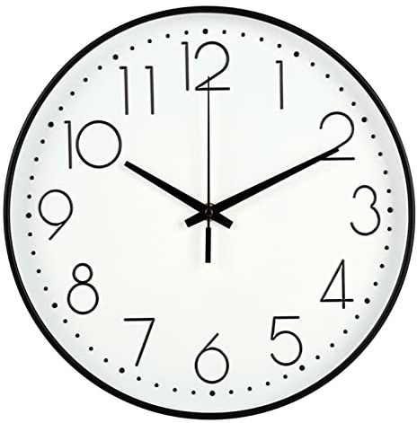 AUNMAS 8-Zoll-Modern-Runde-Wanduhr, Nicht Tickende Dekorative Wanduhr für Büro, Klassenzimmer, Schlafzimmer, Badezimmer, Fitnessstudio (Schwarzer Rahmen, weißer Bootom, schwarzes Wort)