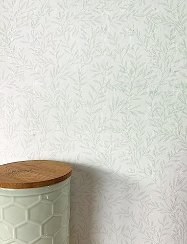 NEWROOM Tapete Grün Vliestapete Zweige - Vintage Floral Weiß Blätter Blumentapete Romantisch Blättermuster Zweige inkl. Tapezier-Ratgeber